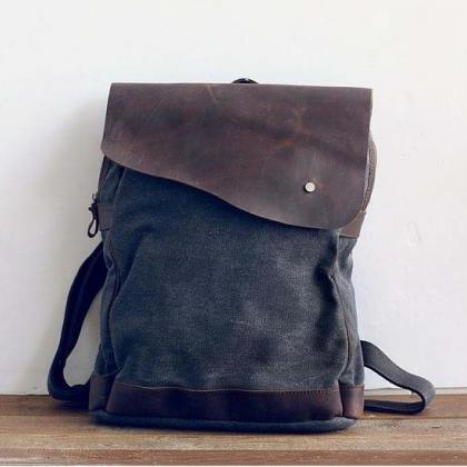 Gray Canvas Backpack, Backpack , Leather ,..