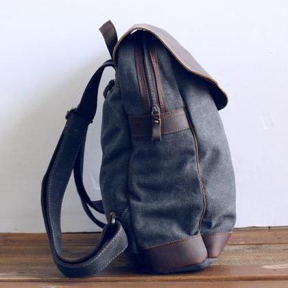 Gray Canvas Backpack, Backpack , Leather ,..