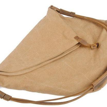 Khaki Canvas Shoulder Bag, Canvas Handbag, Student..