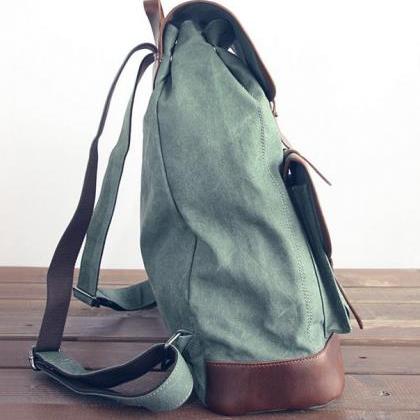 Olive Canvas Backpack, Backpack , Leather ,..